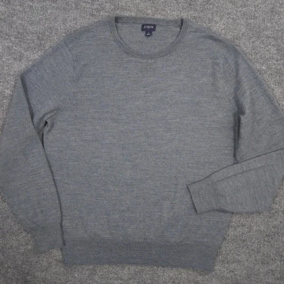 J Crew Sweater Mens L Gray Heather Merino Wool Blend Crewneck Pullover Preppy