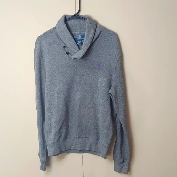 Vintage Polo Ralph Lauren Grey Sweater Men's Luxury Jersey Shawl Pullover Size M