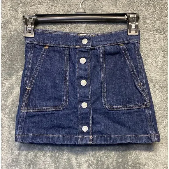 Old Navy Girls Jean Skirt Snap Front Adjustable Waist Size S 6/7 Denim Skirt