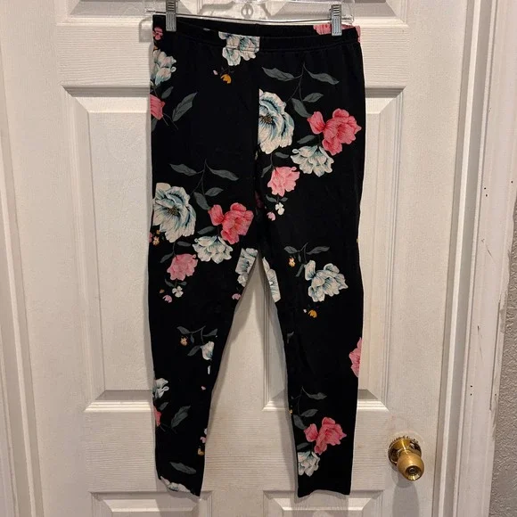 Old Navy Kids Girls Black Floral Print‎ Leggings Size Large Athleisure Coastal