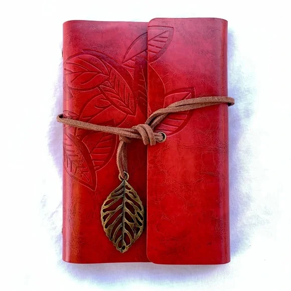 Red Leatherette Journal with Wrap Around Leaf Closure