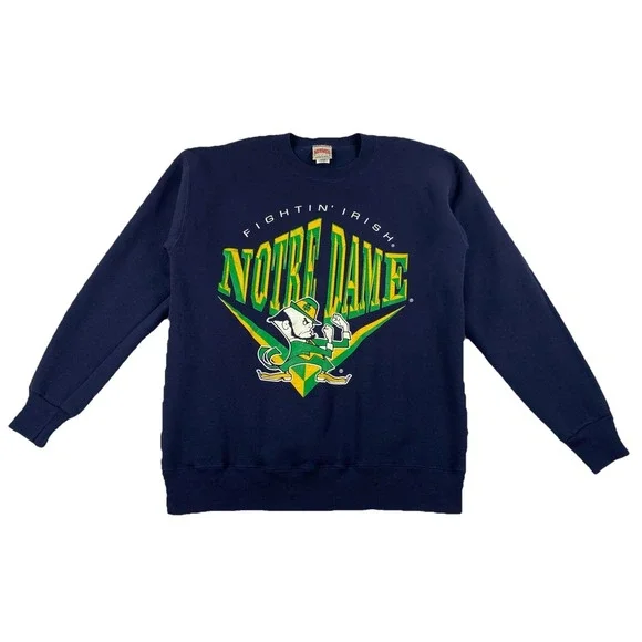 Vintage Fighting Irish Notre Dame Crewneck Sweatshirt Navy Blue Nutmeg Large