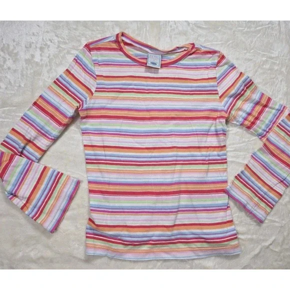 Vintage Y2K Old Navy Girls Rainbow Striped Long Sleeve Top Size S 6-7 Cotton