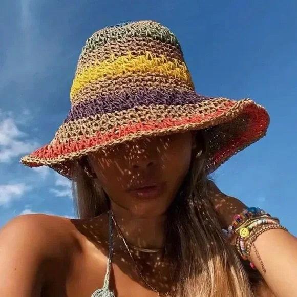 RAFFIA COLORFUL 🥥 CROCHET BUCKET HAT
