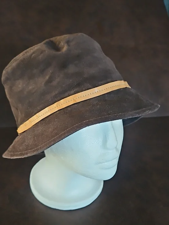 Coach Dark Brown Suede Leather Bucket Hat with Signature Lining