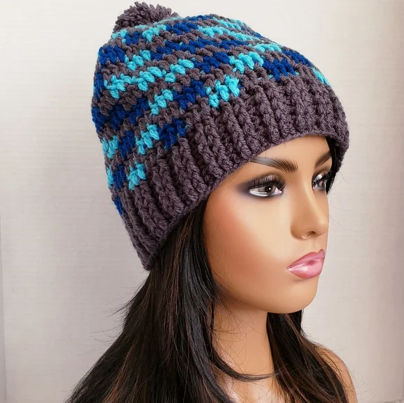 ⚜️FINAL⚜️NEW! Handmade Winter Hat 🤍Blue, aqua, gray