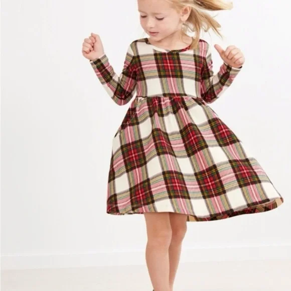 Girls Long Sleeve Red Plaid Hanna Andersson Skater Dress Size 18-24 Months