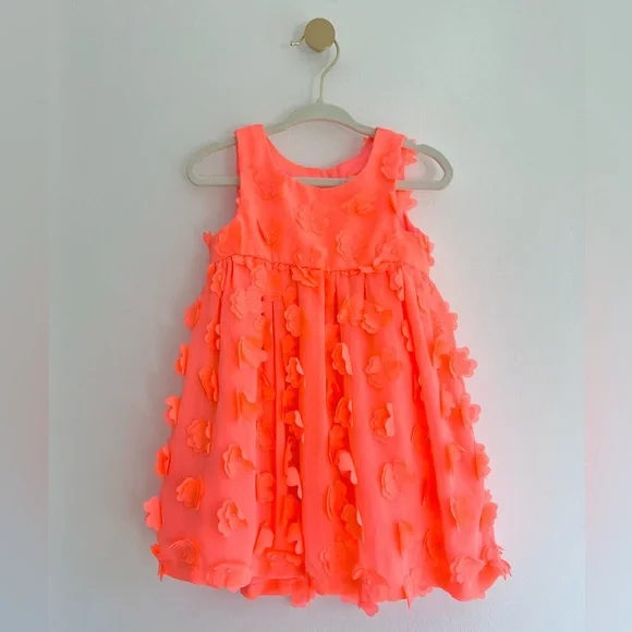 Cat & Jack Neon Coral Floral Dress with Bloomer | Baby Girl 18 Months