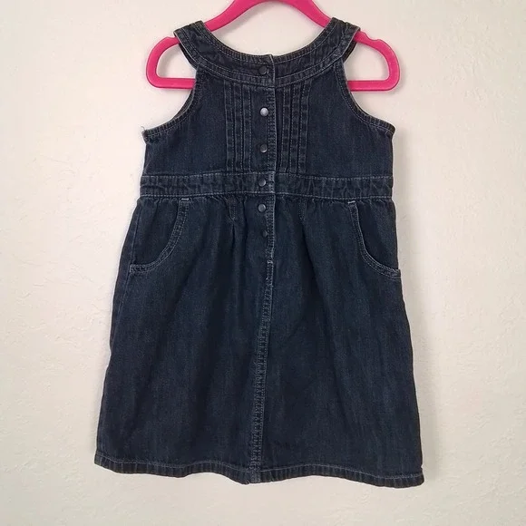 Old Navy Girls 4T Denim Dress Sleeveless Snap Front Blue‎ Cotton Pinafore Style