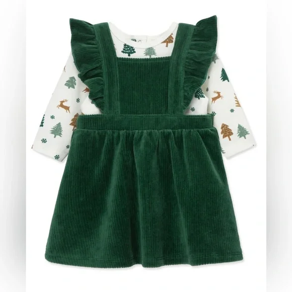 Focus Kids Girls Christmas Holiday Apron Dress & Onesie Ensemble NWT 9 Months