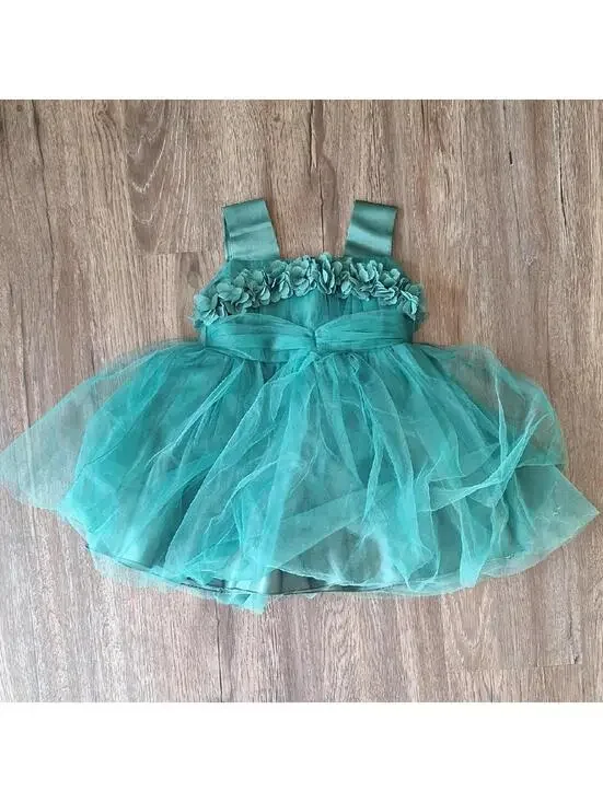 Kids Green Floral Ruffle Dress Size 12 To 18 M