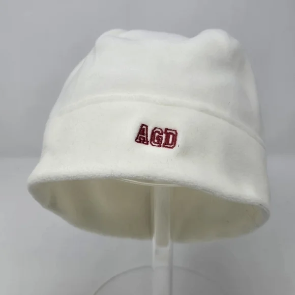 LANDS' END X AGD ALPHA GAMMA DELTA SORORITY CREAM FLEECE BEANIE HAT WOMEN OS