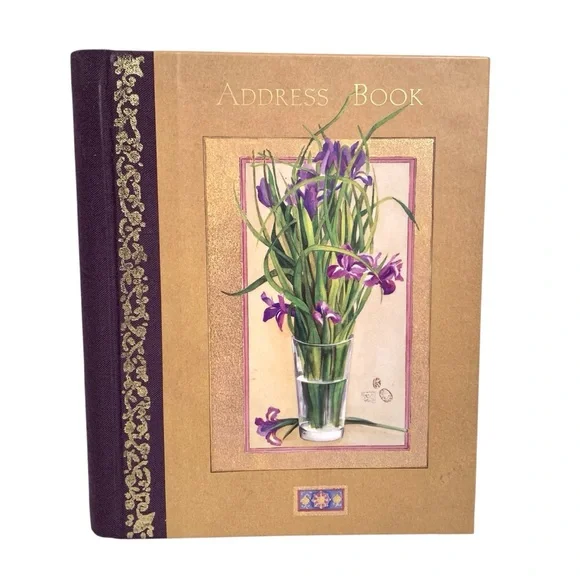 Floral Hardcover Address Guest Book with Purple and Gold Accents