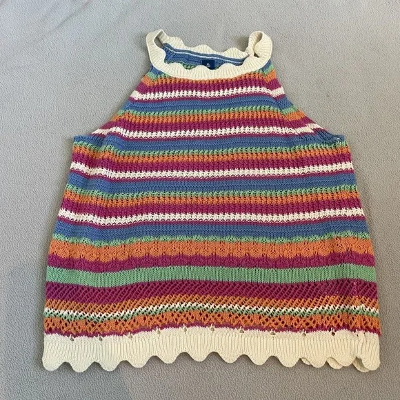 Old Navy Sweater Top Girls XL Sleeveless Striped 60s Boho Tank Crochet Hippie