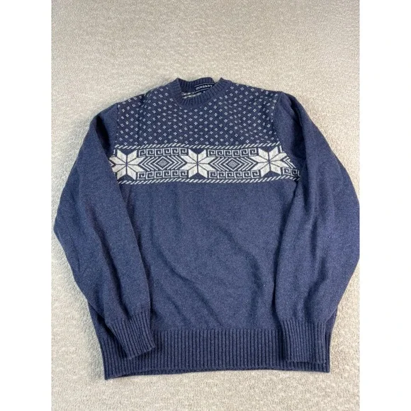 Crown‎ & Ivy Sweater Mens Medium Blue Lambswool Fair Isle Snowflake Winter