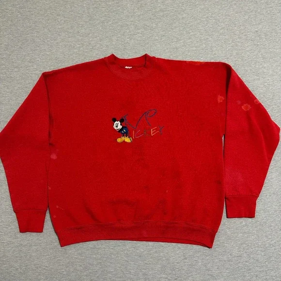 Vintage Disney Mickey Mouse MVP Embroidered Red Crewneck Sweatshirt Mens Size L