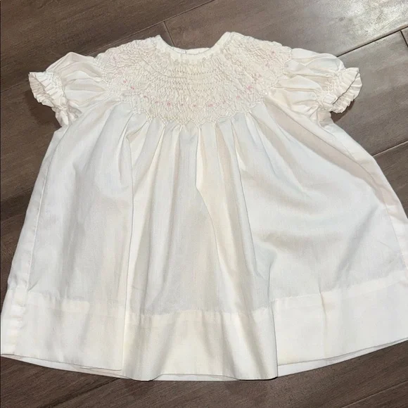 Vintage Hand Smocked Baby Dress White Embroidered Heirloom Gown SZ 0-3M