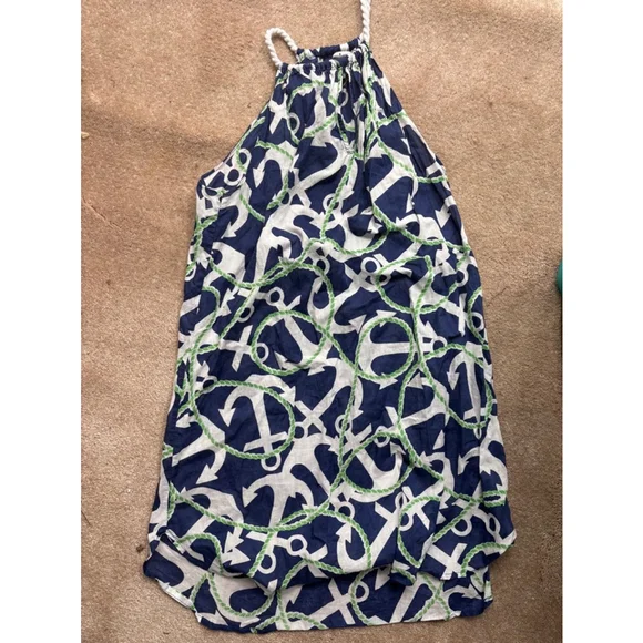 Girl’s Mudpie Dress/ coverup, M (8-10) nautical anchor, Navy white and Green