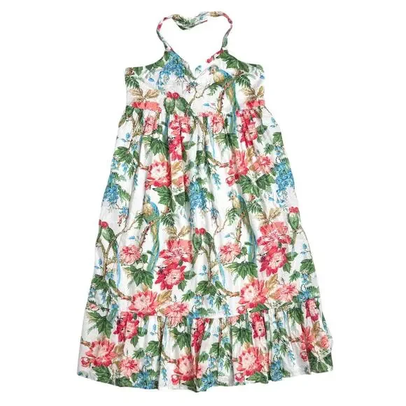 Janie And Jack Dress Girls 10 Tropical Parrot Floral Halter Ruffle Sundress