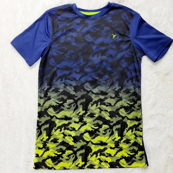 Old‎ Navy Active Kids Boys XL TG 14 16 Go Dry Camo Athletic T Shirt Blue Green