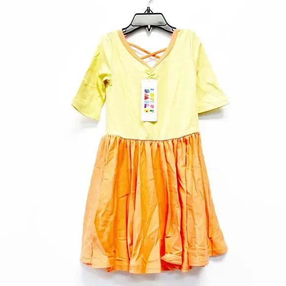 Dot Dot Smile Girls Yellow & Orange Ballerina Short‎ Sleeve Dress Size 3/4