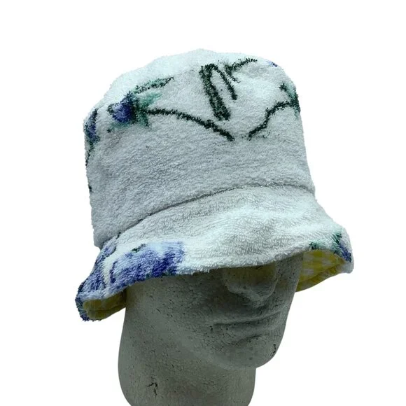 Aquarius Cocktail FOXY Floral Bucket‎ Hat Small Terrycloth Garmentory Reversible