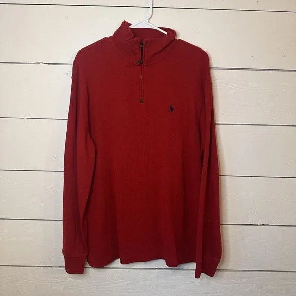 Polo Ralph Lauren Red Cotton Quarter Zip‎ Long Sleeve Sweater XL Preppy Heritage