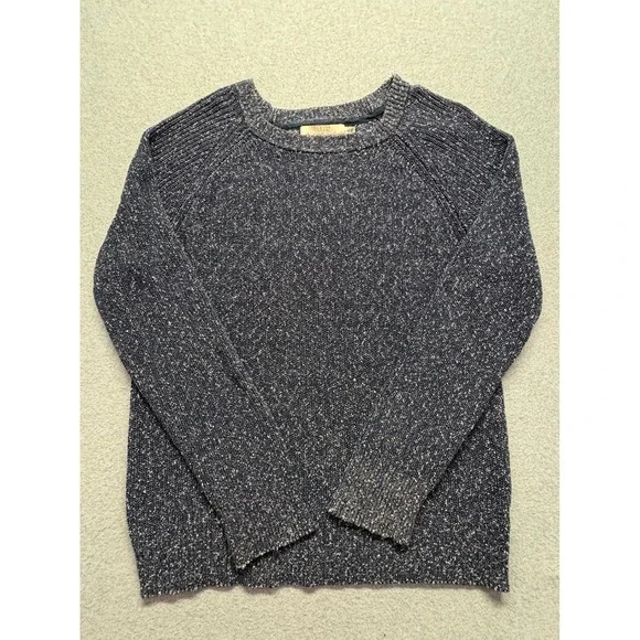HM LOGG Mens Navy Blue White Marled Cotton Knit Crewneck Sweater O/N 835240