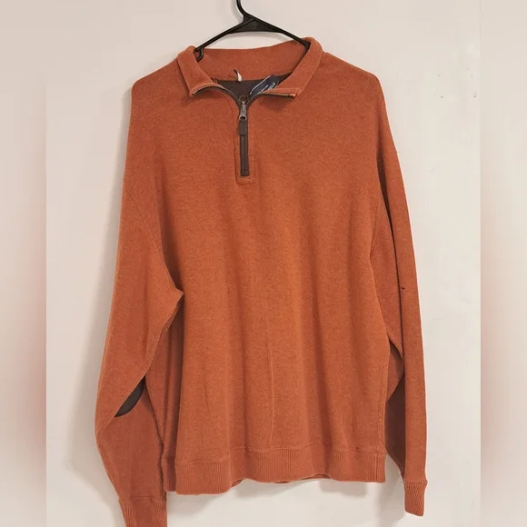 Cremieux Blue Label Rust Zip-Up Long Sleeve Sweater With Patch Elbows Size XL