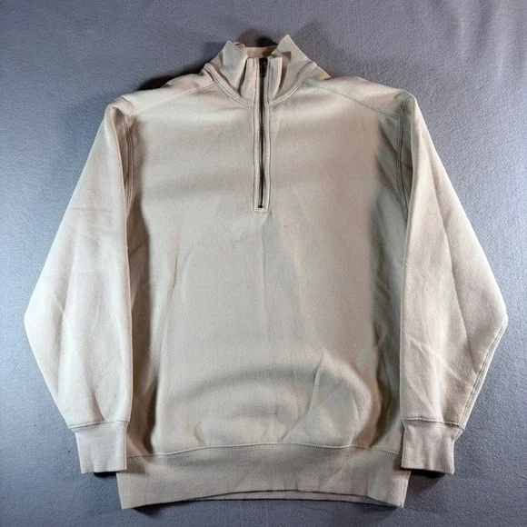 Roundtree & Yorke Mens Medium Beige Quarter Zip Pullover Sweatshirt Fleece