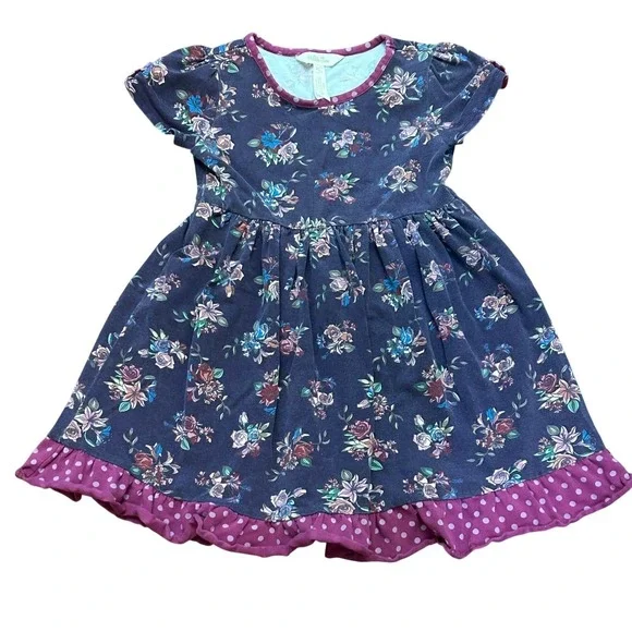 Matilda Jane Girls Floral Dress Size 6 Ruffled Polka Dot Hem Short Sleeve‎