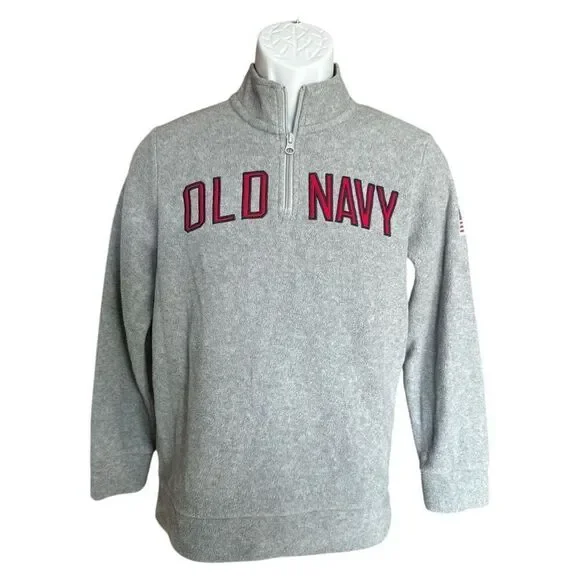 Youth Boys Old Navy American Flag Patch Pullover Fleece Quarter Zip Jacket - XL