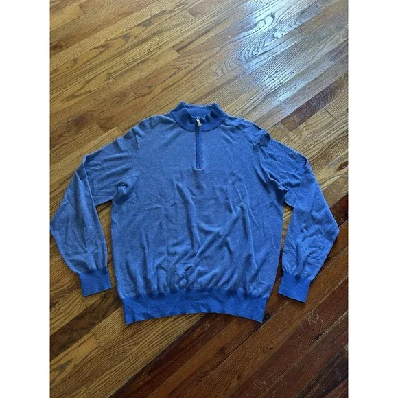 Peter Millar Crown Soft Cashmere Blend 1/4 Zip Sweater Blue Mens Large Golf Prep