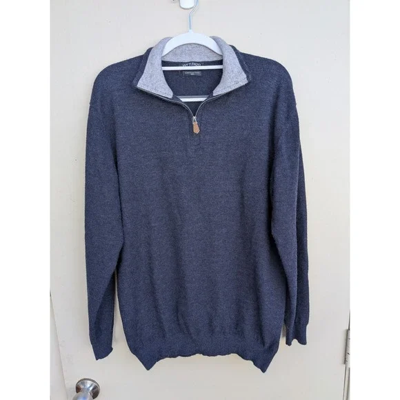 Yves Enzo Paris Men's Dark Gray Quarter Zip Sweater Cashmere Touch‎