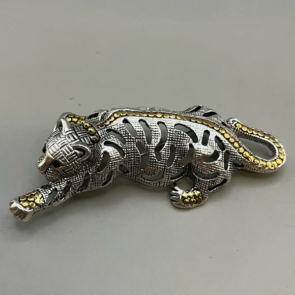 Elegant Silver and Gold Bontage Leopard Brooch