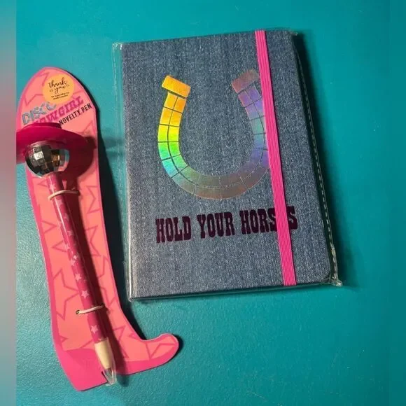 NEW! 5 x 7 Hold Your Horses 75 Page Journal & Disco Cowgirl Novelty Pen