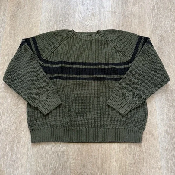 GAP Men's Knit Pullover‎ Sweater XL Green Chunky Crew Neck Fisherman Striped