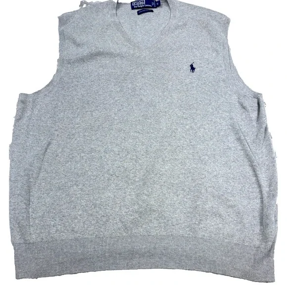 Polo Ralph Lauren Sweater Vest Men Large Gray Blue Pony Soft Pima Cotton Golf