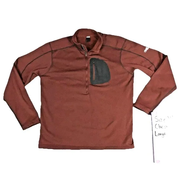 REI‎ OXT Mens XL 1/4 Zip Pullover Fleece Jacket Rust Red Chest Pocket Mock Neck