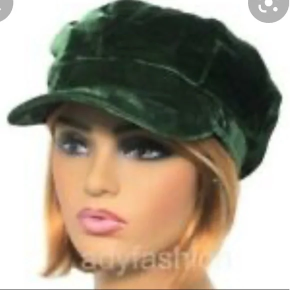 Burberry Green Velvet Newsboy Cap