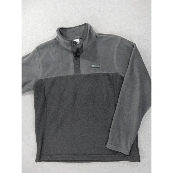 Columbia‎ 2 Tone Logo Fleece 4 Snap Pullover Sweater (Men's Large) Gray