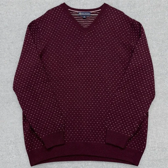 Brooks Brothers Sweater Men's XL Burgundy Italian Yarn Geometric Wool Blend Dad