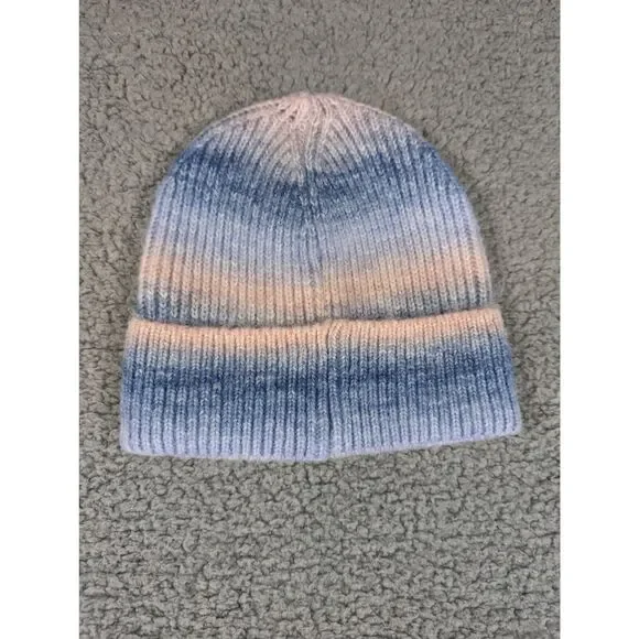 RACHEL ZOE Womens Gradient Knit Beanie One Size Blue White Purple Skull Cap