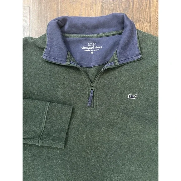 Vineyard Vines Jersey 1/4 Zip‎ Pullover Mens Medium Green Long Sleeve Preppy