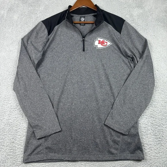 Kansas City Chiefs Quarter Zip Pullover Mens Medium Gray Black NFL Team Apparel