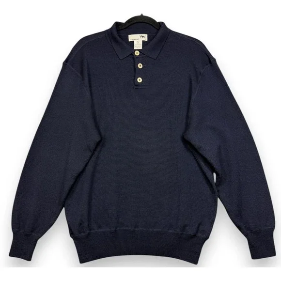 I Levrieri Polo Sweater Mens XL Navy Blue Merino Wool Long Sleeve Made in Italy