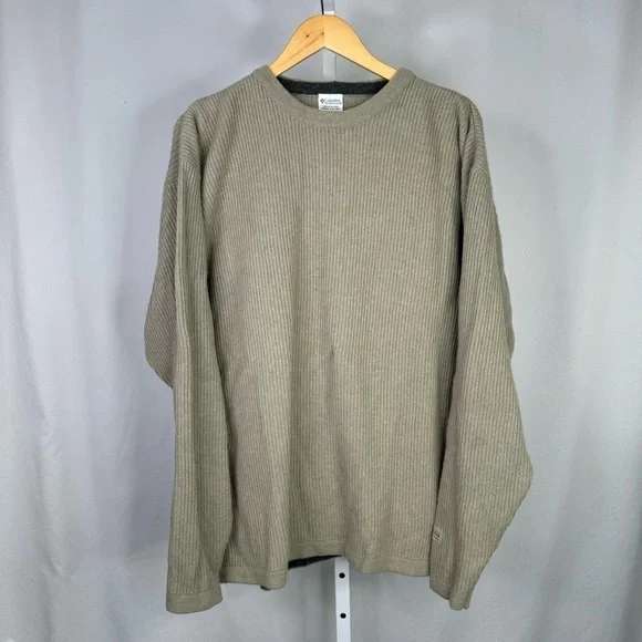 Vintage Columbia wool sweater crewneck ribbing greenish grey rustic L