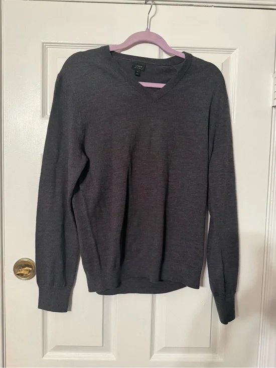 J. Crew Men's V-Neck Sweater - Charcoal 100% Merino Wool
