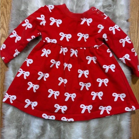 Hanna Andersson Toddler Girl Red Dress with White Bow Design Size 12-18M