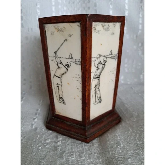 Vintage Enesco Ceramic Desk Golf Decoration Pen Pencil Holder 2002